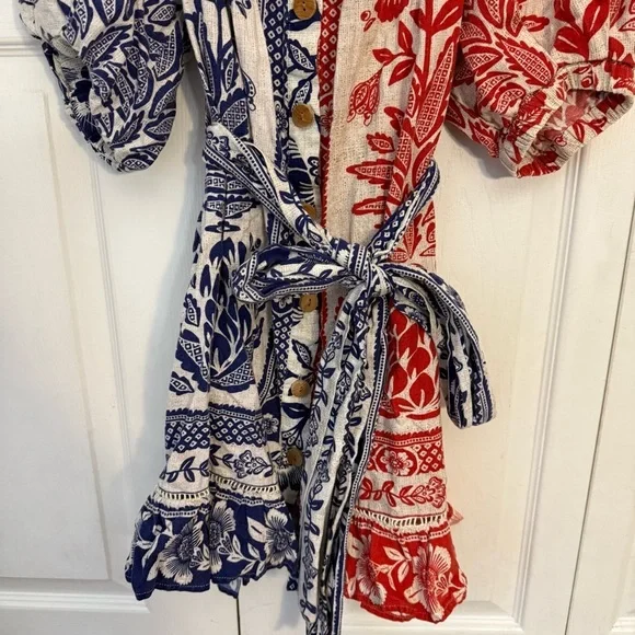 FARM Rio Mixed Pineapple Garden Off the Shoulder Mini Dress Red & Blue Medium - Picture 5 of 10